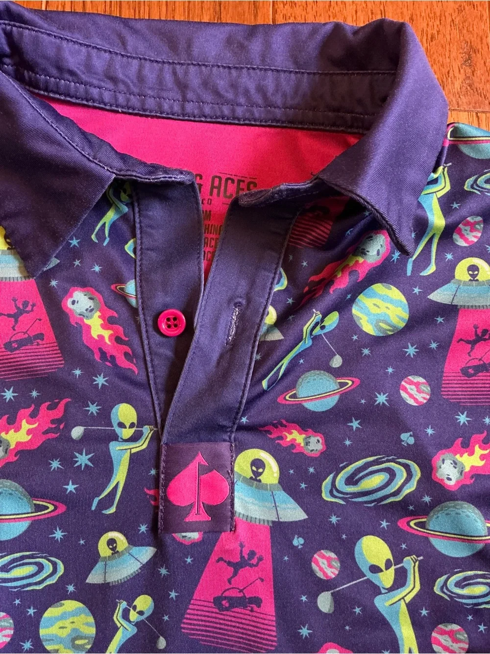 Pins & Aces Boys Alien Spaceship Golf Polo, Medium